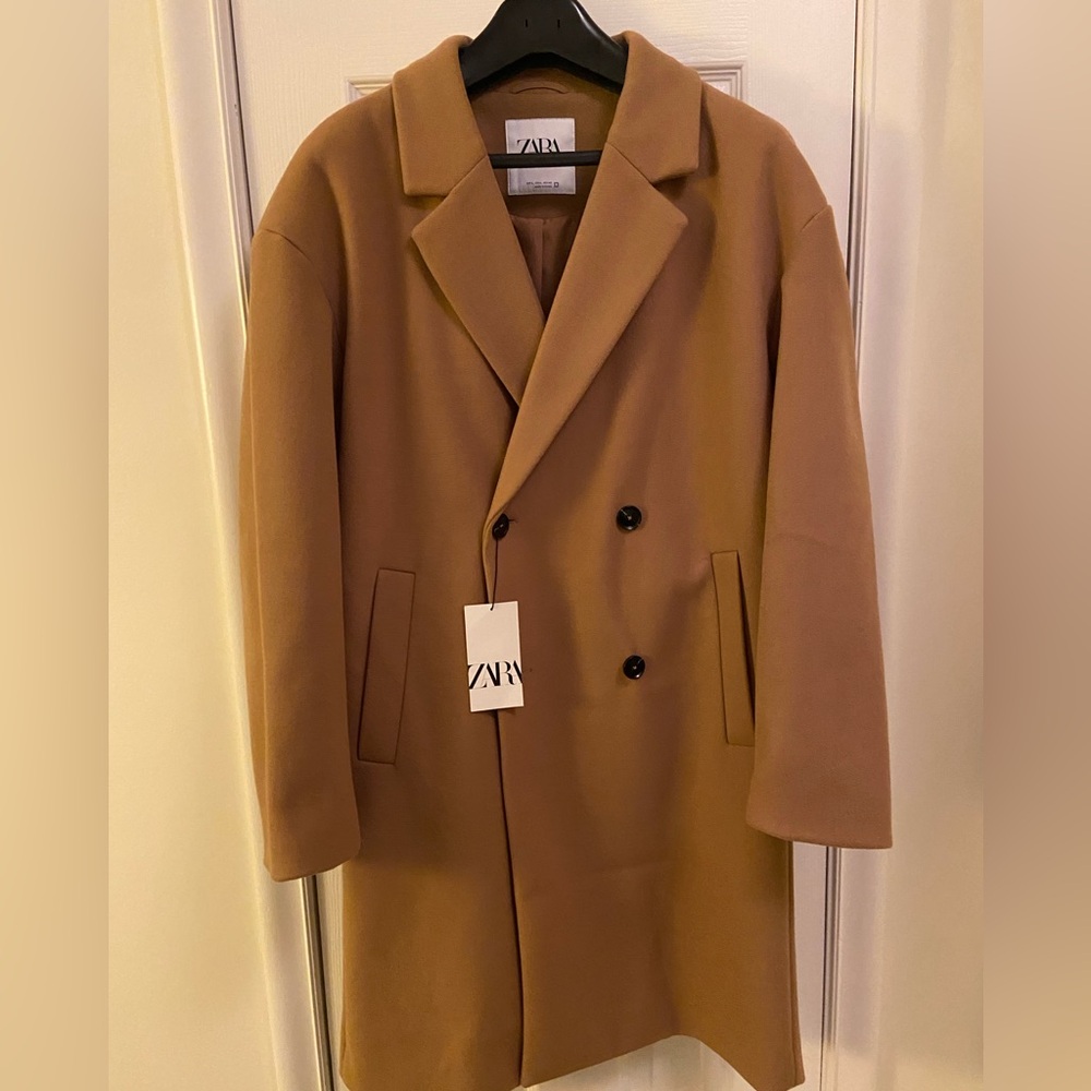 Men’s Faux Camel-hair overcoat, size large, never worn